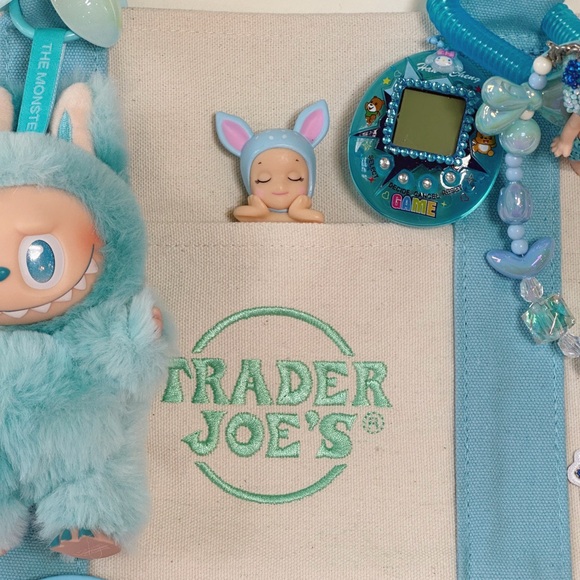 Blue Trader Joe's Mini Tote Bag Custom with Labubu - Picture 4 of 9